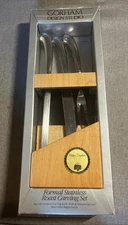 Gorham COLONIAL TIPT Design Studio Stainless 3-Pc Roast Carving Set Maple Caddy