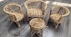 Vtg (Barbie Size) Wicker Rattan Doll Furniture 4 Pcs Loveseat Chairs Table
