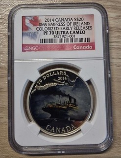 Canada 2014 $20 RMS Empress of Iceland PF70 ER UC Silver Coin