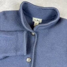 LL Bean Sweater Jacket Womens Size L Blue Button Up Front Pockets 100% Wool*