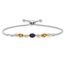 925 Silver and 10K Yellow Gold Sapphire and Yellow Sapphire and Lab Grown