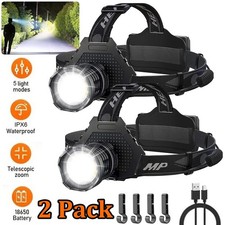 2Pack 100000 Lumen Super Bright Head Lamp Rechargeable LED Headlamp Flashlight