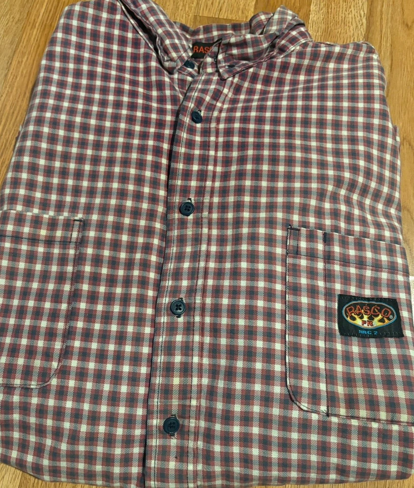 Rasco FR Red Plaid Denim Shirt Men’s 3XL Flame Resistant Long Sleeve Buttoned - Image 3 of 4