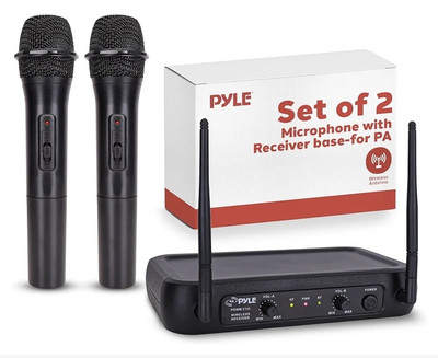 Pyle Channel Microphone System-Vhf Fixed Dual Frequency Wireless Set with 2 Hand