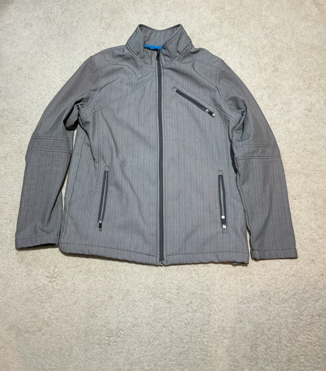 BKE Jacket Mens Large Gray Soft Shell Full Zip Lightweight Zip Pocket Casual Mod