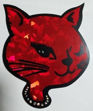 CAT HEAD--RED COLOR-NEW-Vintage (1999) Prismatic Vending Machine Sticker (#215)