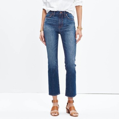 MADEWELL 10'' High Riser Demi Boot Jeans Size 26 Medium Blue Fading Whiskering