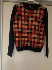 E.L.K Women’s Black Red Yellow Long Sleeve Plaid Sweater Size Small