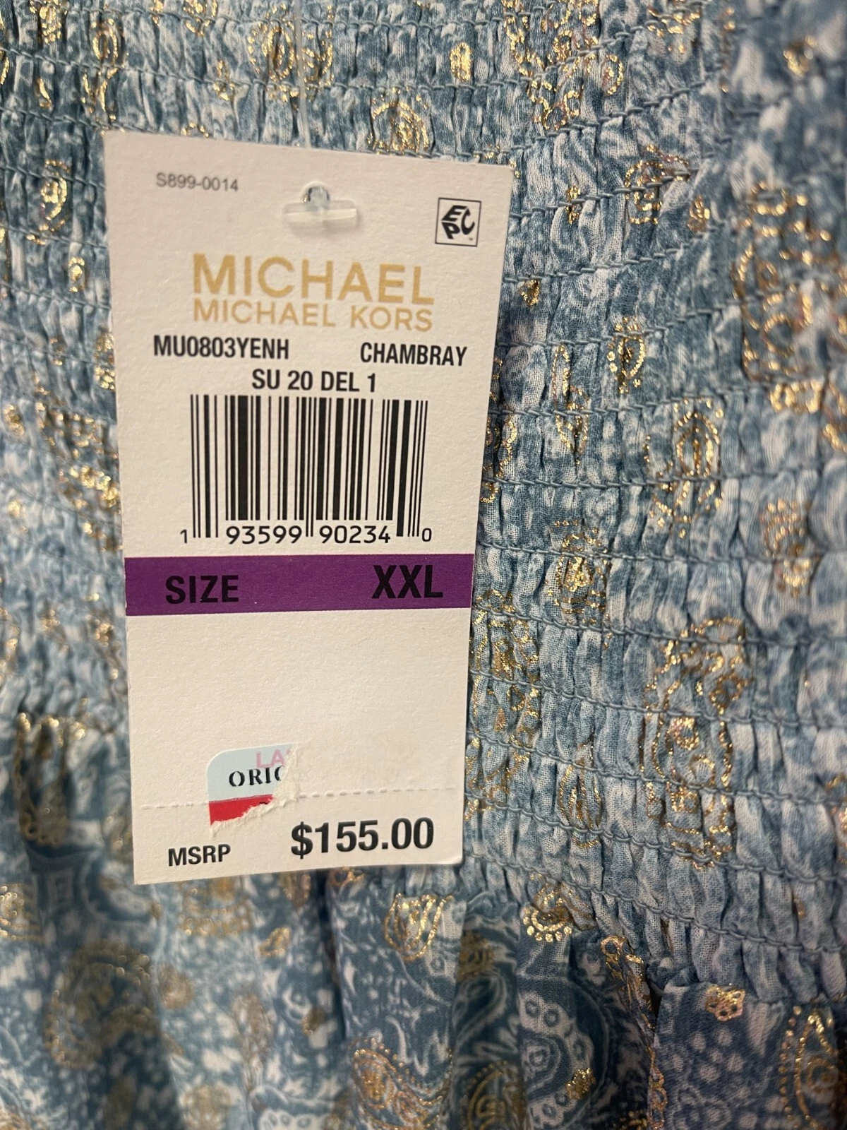 Abito donna Michael Michael Kors grigio con volant paisley chambray nuovo con etichette taglia XXL V12