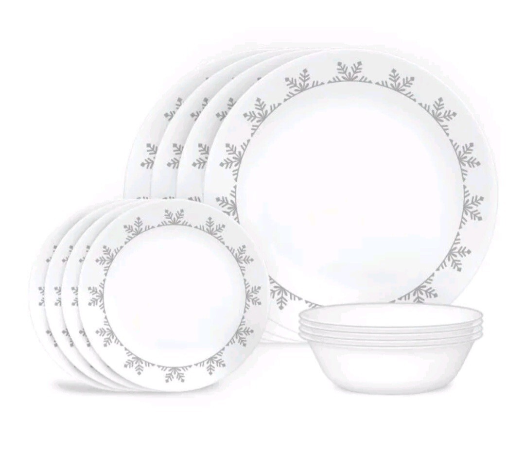 New MIB 12pc. corelle Christmas dinnerware set WINTER SNOWFLAKES eBay