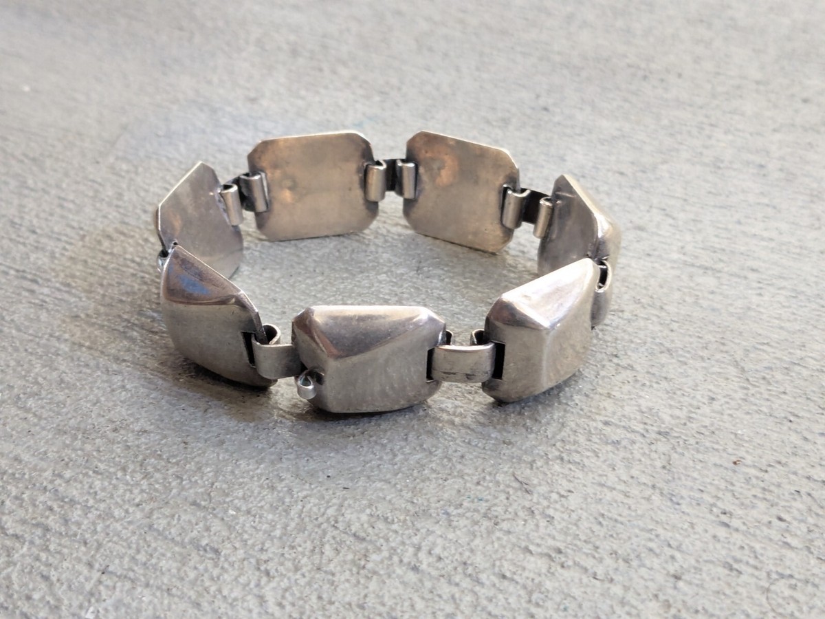Vintage Taxco Sterling Silver Bracelet Square Chain Link Mexico