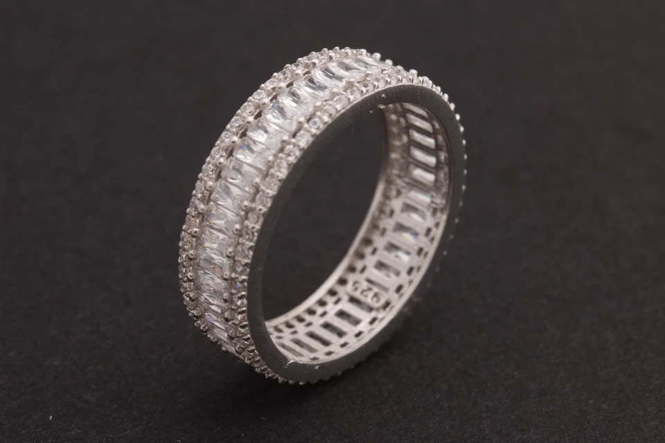 Turkish Jewelry Baguette Topaz Rhodium 925 Sterling Silver Band Ring Size - Image 2 of 4