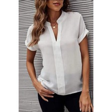 Full Size Notched Short Sleeve Blouse