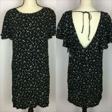 NWT Zara Mini Shift Dress Womans XS Black White Star Print Ruffle Sleeve NEW 
