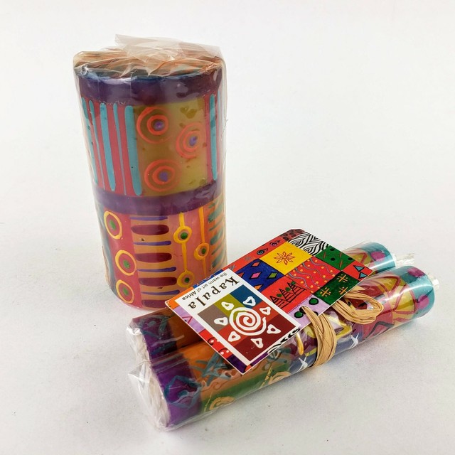 Kapula Hand Painted Candles "Multi Colored Ethnic" South African 2