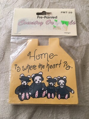 Vintage Refrigerator Magnet Home Is Where The Heart Is 3  Square Teddy Bears