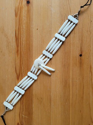 Buffalo Bone 4 Line Choker Beaded Tribal Native American Necklace - White