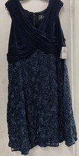 Alex Evenings Tea Dress-Pleated Top-Sequins & Rosette Detail  Navy Size 22  NWT