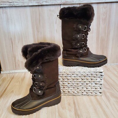 Khombu Brown Boots Gorpcore Faux Fur Lined Calf Sz 6 Winter Snow Warm Cabincore