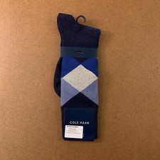 Cole Haan Mens Shoe Size 7-12 Navy Blue Diamond Classic Crew Socks 1 Pair NWT