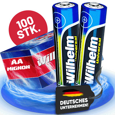 100 x Wilhelm AA Mignon Alkaline Batterien MN1500 LR6