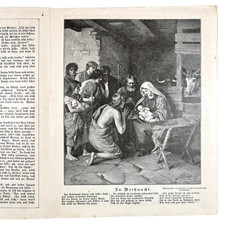Antike Kinder-Zeitung 1902 Bild Weihnachten Stall Krippe Hirte Mädchen Lamm Alt