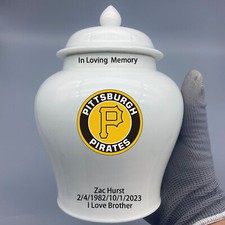 Ceramic Medium Urn for Pittsburgh Pirates Baseball Theme, Custom Text