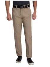 Men Haggar Cool Right Performance Flex Wrinkle Free Straight Fit Pants - Khaki