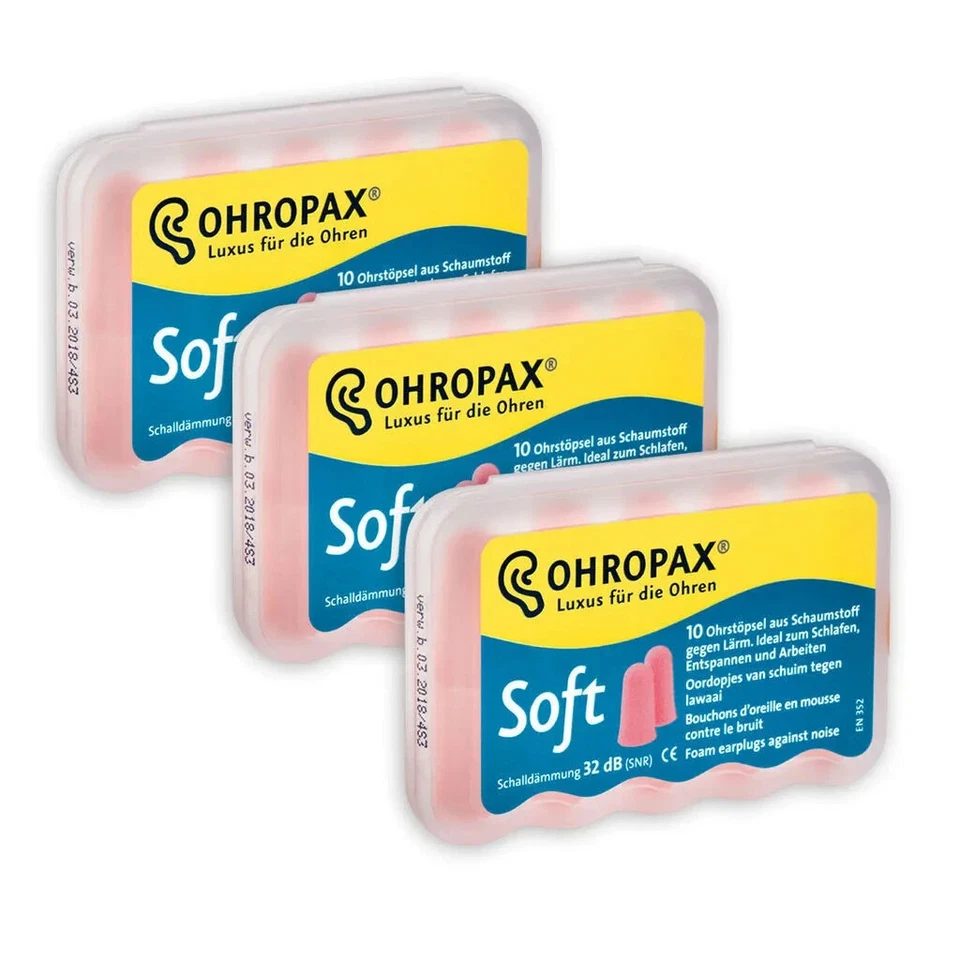 Ohropax Soft Foam Earplugs, 3 Packs of 5 Pairs (30 Earplugs)