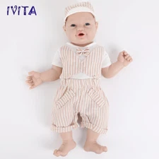 IVITA 23inch Reborn Baby Big Boy Blue Eyes Newborn Vivid Full Silicone Baby Doll