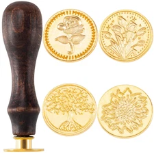 5Pcs Wax Seal Stamp Kit, Brass Sealing Wax Stamps Head & Wooden Handle for Weddi