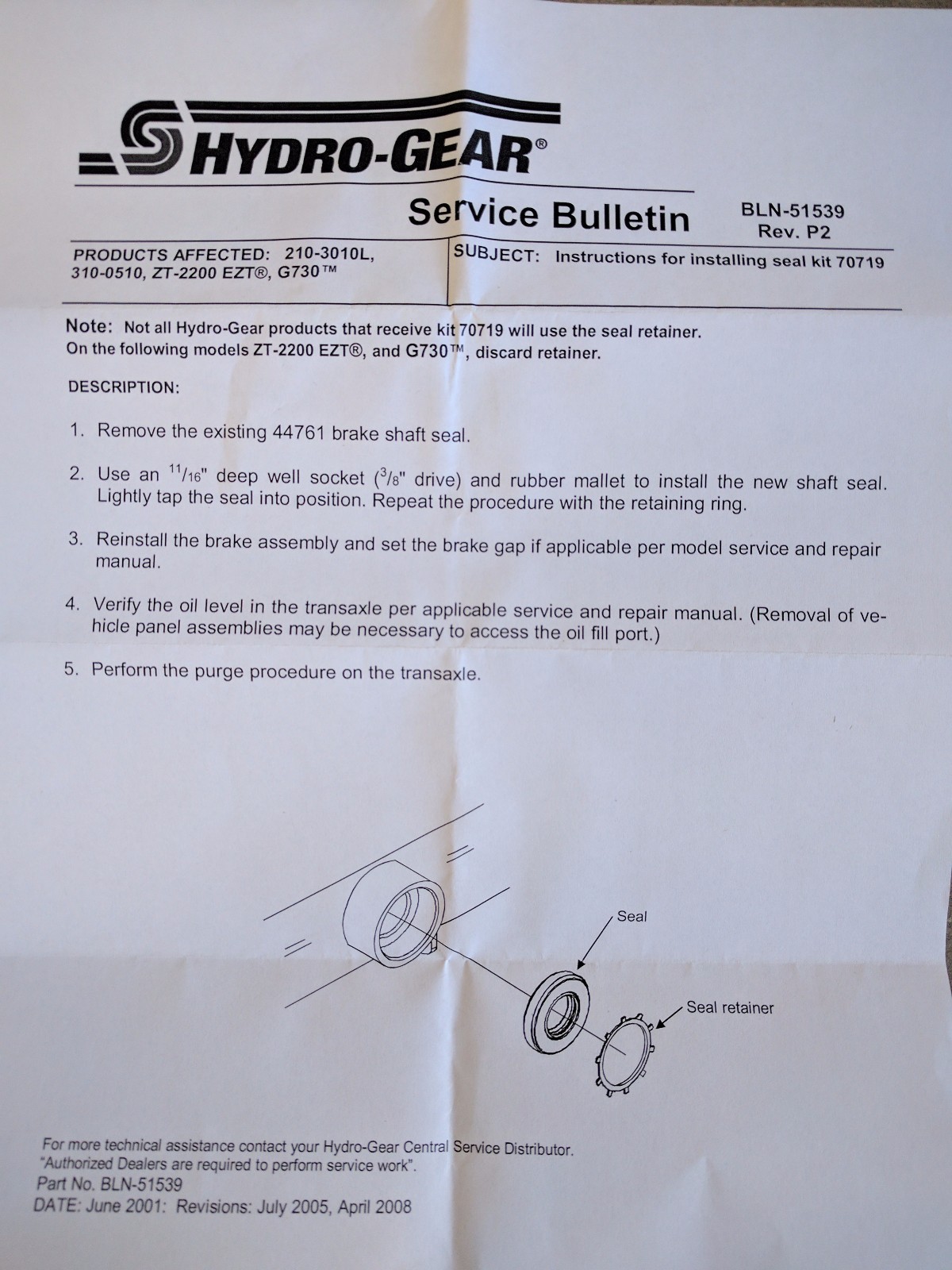 OEM Hydro Gear 70719 Brake Shaft Oil Seal Kit With Seal Retainer 44761  06102 | eBay