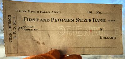 Blank Bank Check Minneapolis 1910s Authentic Embedded Oriental B Hold To Light