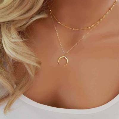 Halskette Schmuck Halbkreis Elegant Kette Halbmond Vintage Mond Doppeltkette