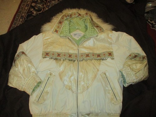 Gallery vintage retro jacquard puffy coat with Mongolian fur trim collar - Picture 13 of 17