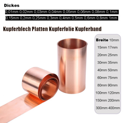 Pure Copper Sheet Plate Thickness 0.01mm to 1mm Copper Foil 138 Sizes Available