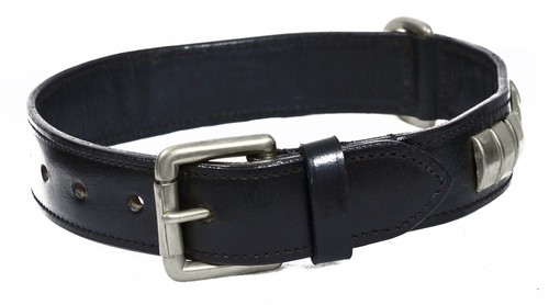 Staffordshire Bull Terrier Collare Cane In Pelle E Catena Piombo Nodo Nero Cromato - Foto 4 di 7