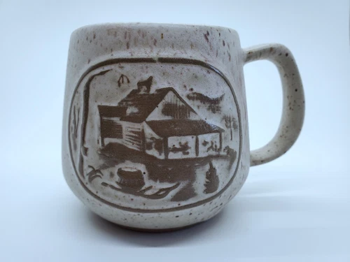 Onion River Pottery Mug Vermont Stoneware Winter Cabin