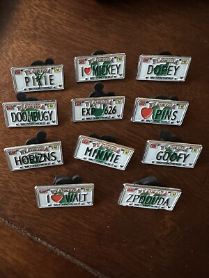 Disney Pin Lot of 11 license Plate, Dopey, Mickey, Walt, Horizns, Minnie, Stitch
