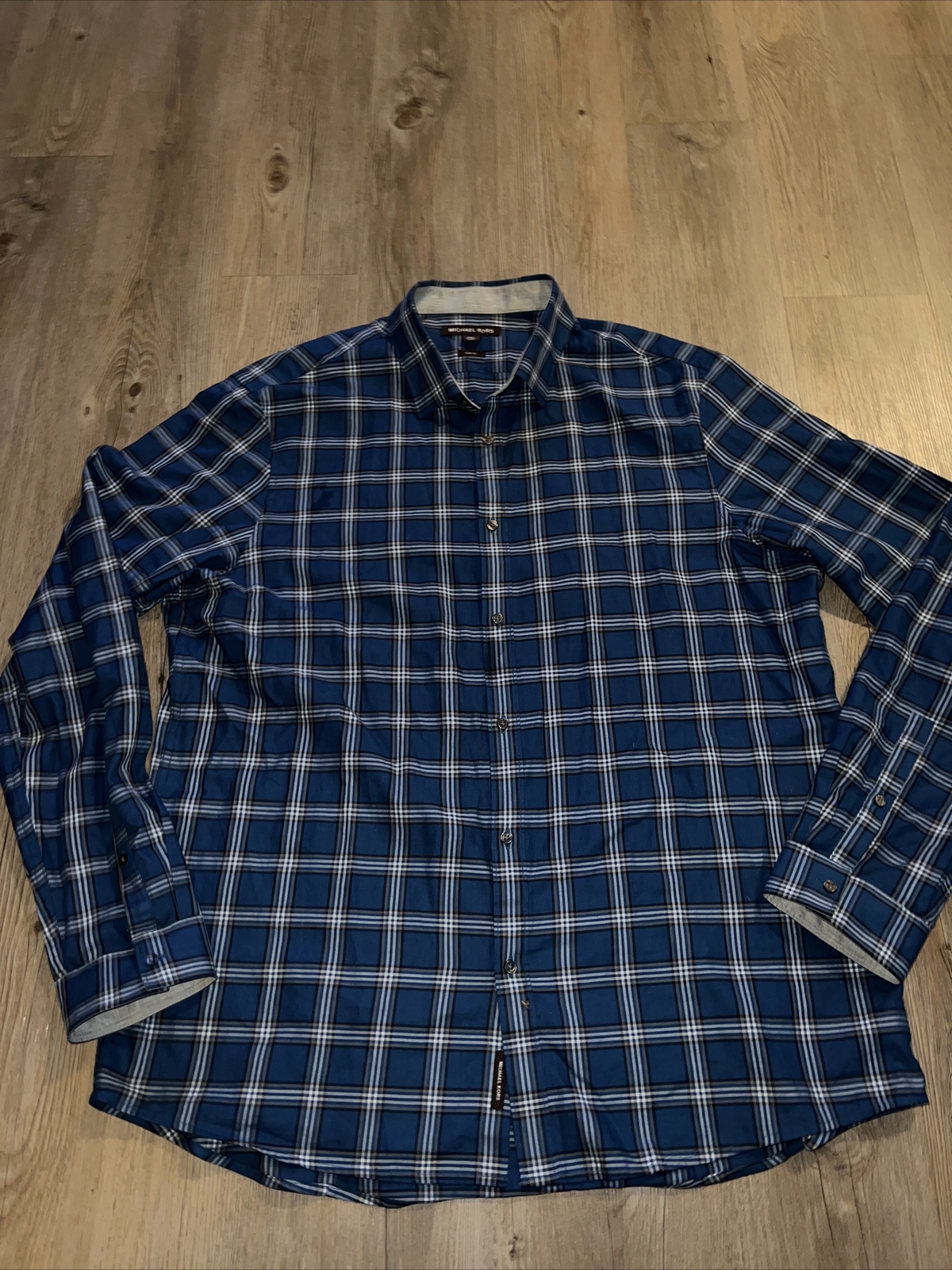 Michael Kors Button Up Shirt Mens Size  XXL 2XL Long Sleeve Blue Plaid Casual thumbnail 2
