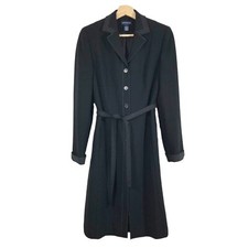 Ann Taylor Button Front Belted Long Sleeves Lined Black Midi Dress Sz 2