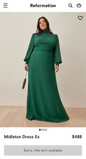 Reformation Midleton Es Gown Dress Green Emerald Crepe 18 Plus Size Open Back