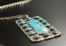 Beautiful Old Pawn Navajo Silver & Turquoise Pendant Necklace 15.51g 20 long