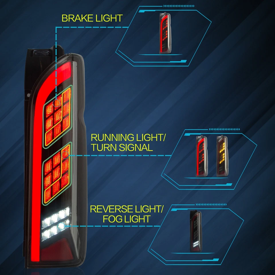 Luces traseras LED ahumadas VLAND para Toyota Hiace 2005-2018 señal de giro secuencial Foto 3 de 4