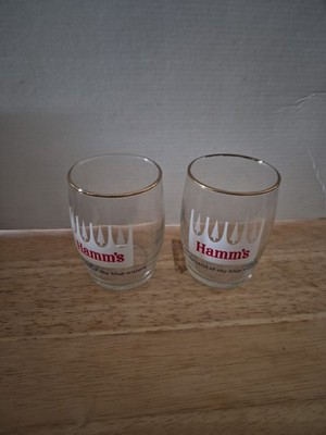 VTG Hamm's Beer Barrel Glass  Crown Gold Rim LOT OF 2