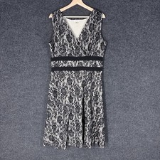 Studio Dress Women 16 Black Floral Crochet Sheath Midi V-Neck Sleeveless Casual