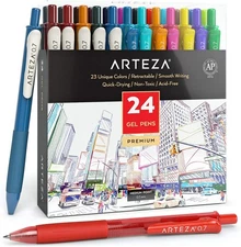 Arteza Colored Gel Pens, Pack of 24, 10 1 Count (Pack 24), Assorted Colors 