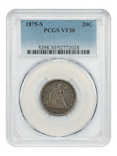 1875-S 20C PCGS VF30 - Twenty Cent - Popular Type Coin
