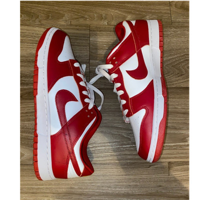 Nike Dunk Low Red White Leather Colorblock Retro Lace Up Men's Athletic Sneakers