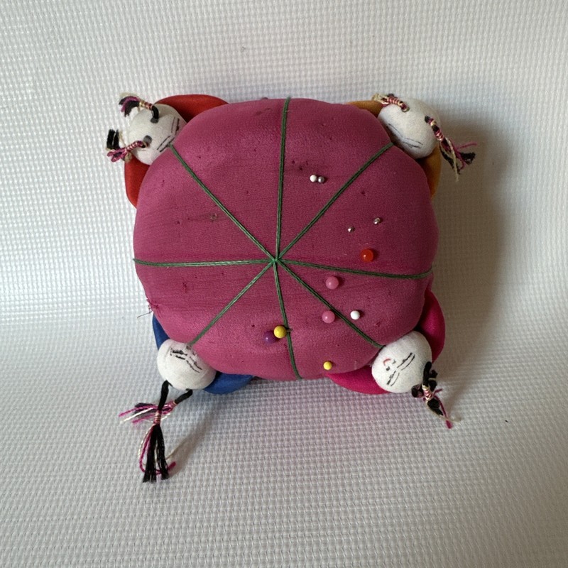 Vintage Chinese Pink Pin Cushion 4 Asian Children People Holding On Cushion ￼